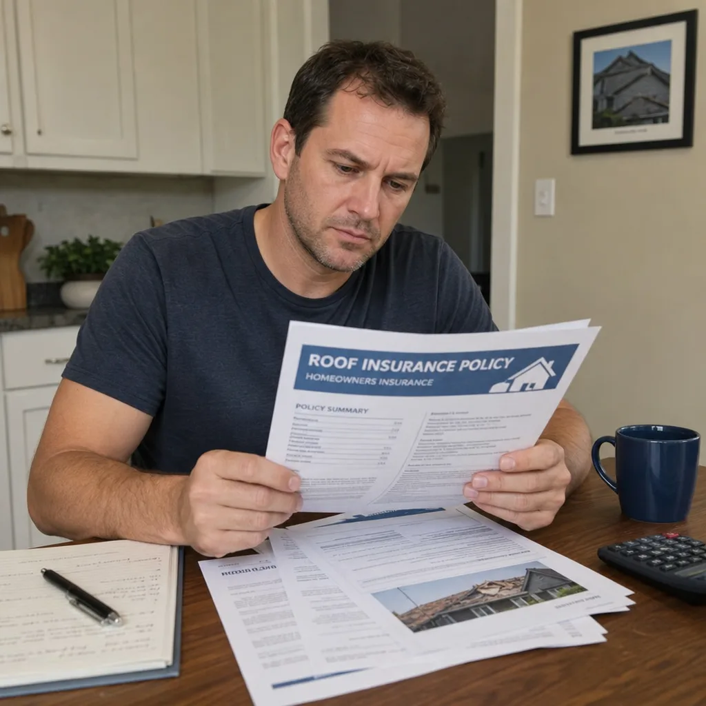 Homeowner reviewing roof insurance policy documents